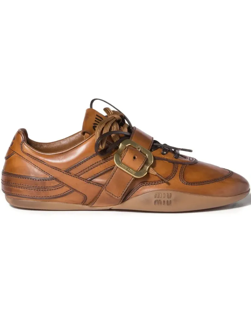 Miu Miu buckle strap leather sneakers - Braun Braun