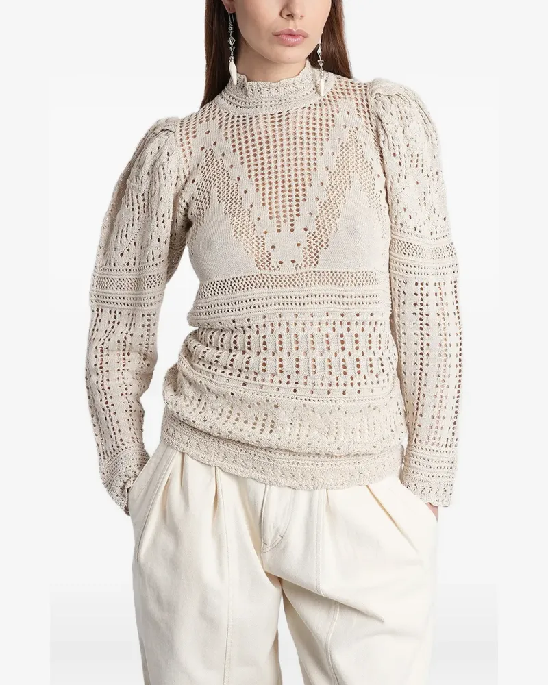 Isabel Marant Dahara pointelle-knit puffed-sleeve sweater - Nude Nude