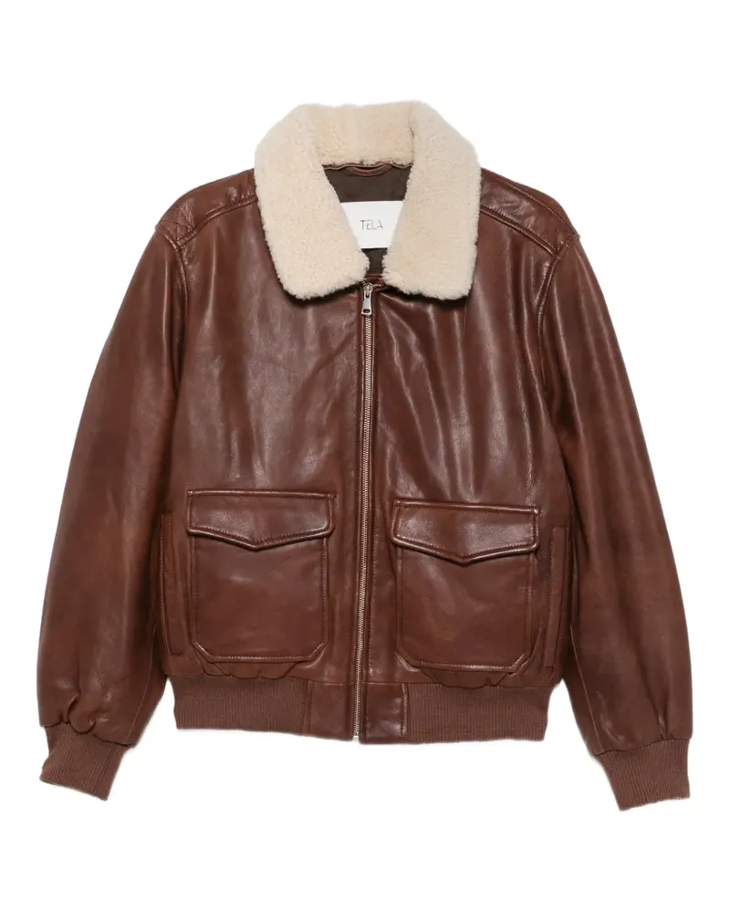 TELA Lederjacke mit Shearling-Kragen - Braun Braun