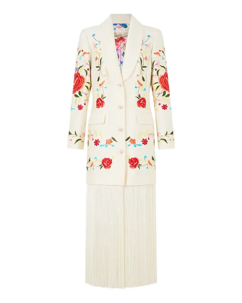 Camilla fringing floral-embroidery blazer - Nude Nude