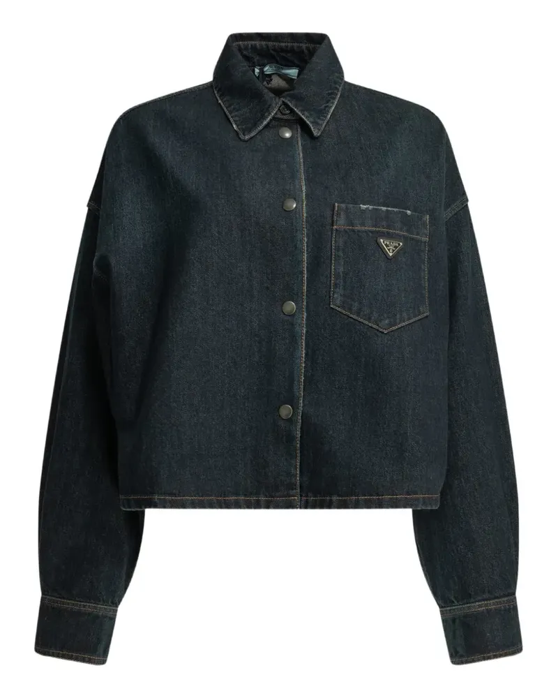 Prada Jeansjacke mit Logo-Schild - Blau Blau