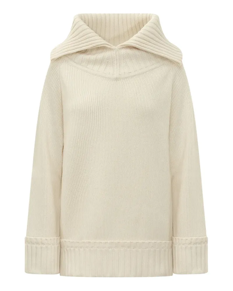 Victoria Beckham Gerippter Pullover mit weitem Kragen - Weiß Weiß