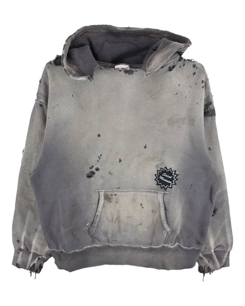 SAINT MXXXXXX Hoodie in Distressed-Optik - Grau Grau
