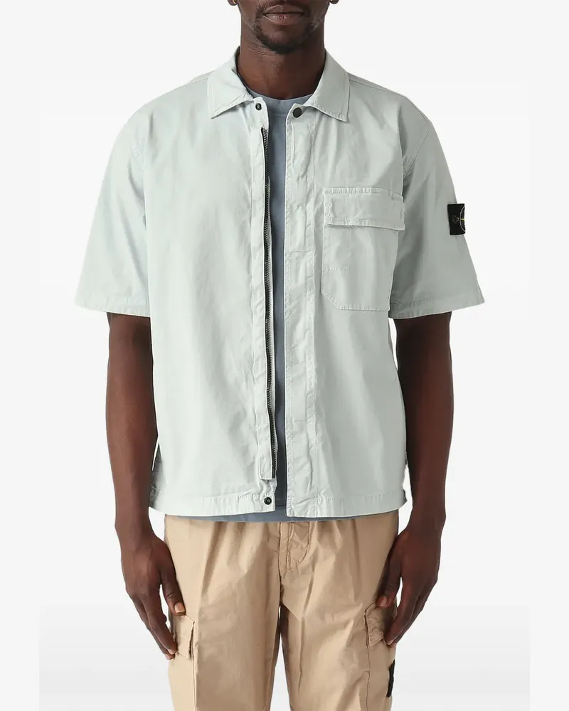 Stone Island logo-patch zip-up shirt - Blau Blau