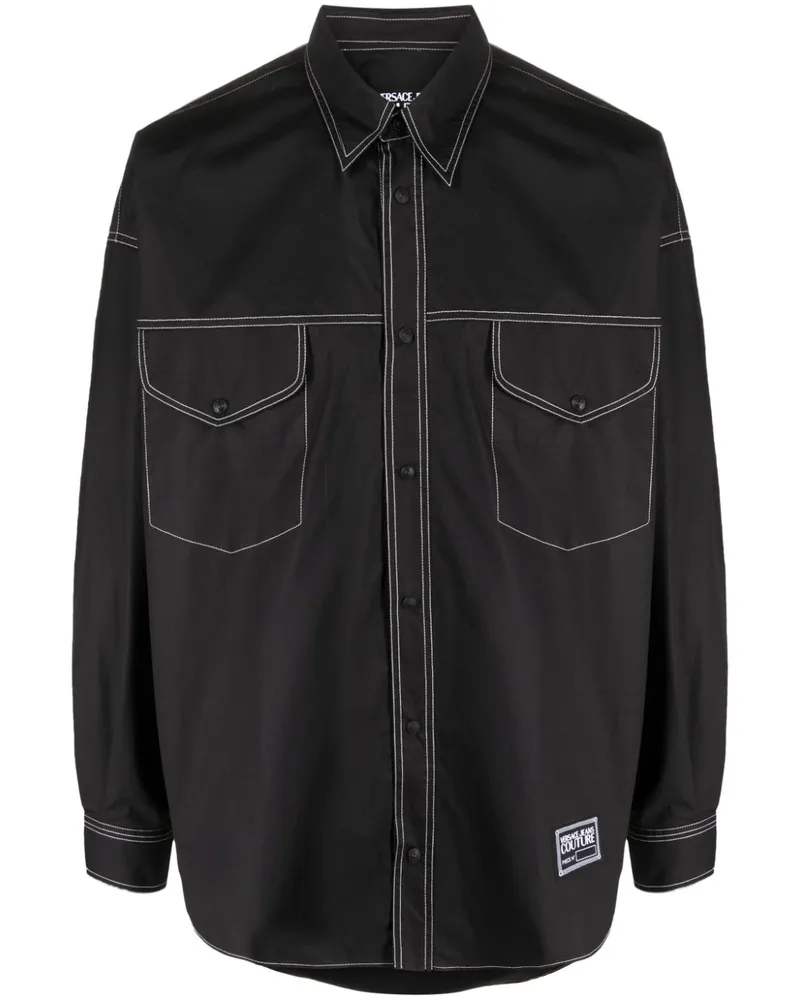 Versace Jeans Hemd mit Logo-Patch - Schwarz Schwarz