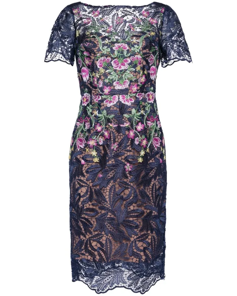 Marchesa Camellia Midikleid mit Blumen - Blau Blau