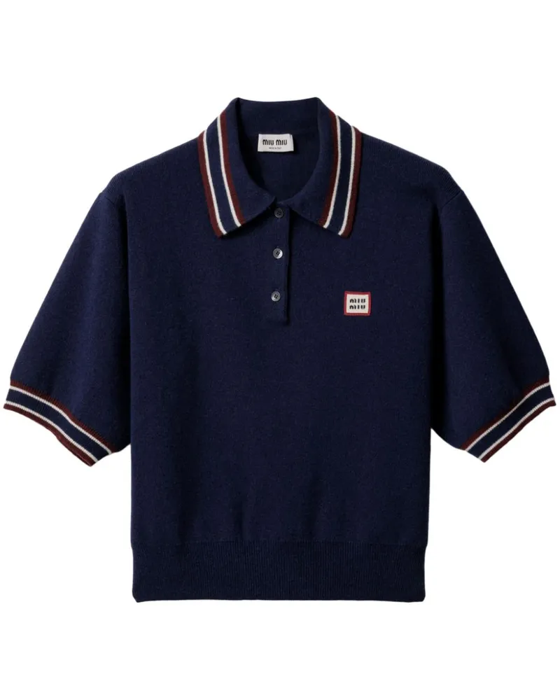 Miu Miu Polo-Pullover mit Logo-Patch - Blau Blau