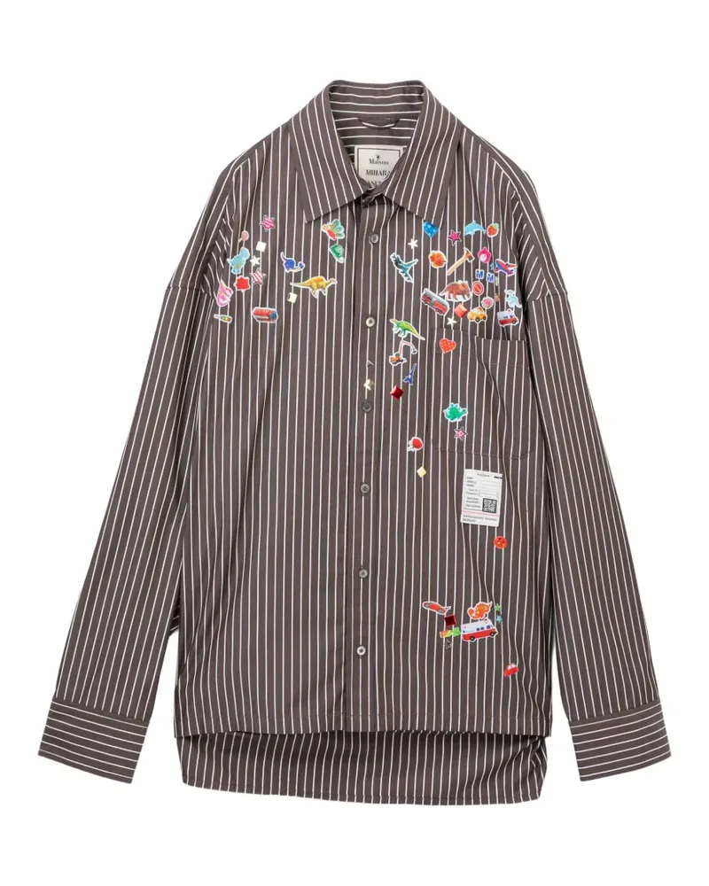 MIHARAYASUHIRO Gestreiftes Hemd mit Sticker - Braun Braun