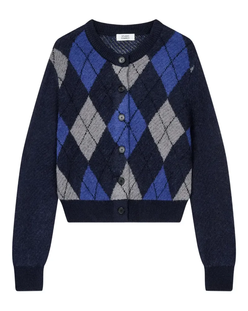 STUDIO TOMBOY argyle-pattern round-neck cardigan - Blau Blau