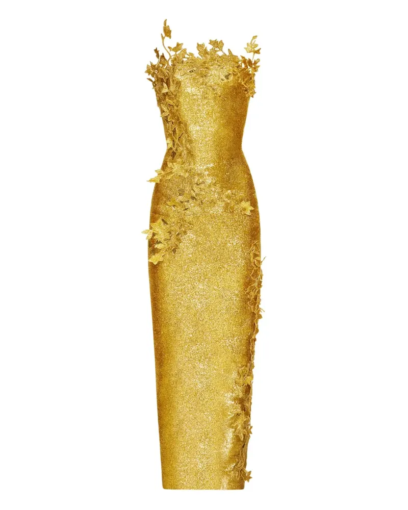 Oscar de la Renta Schmales Kleid mit Blattdetail - Gold Gold
