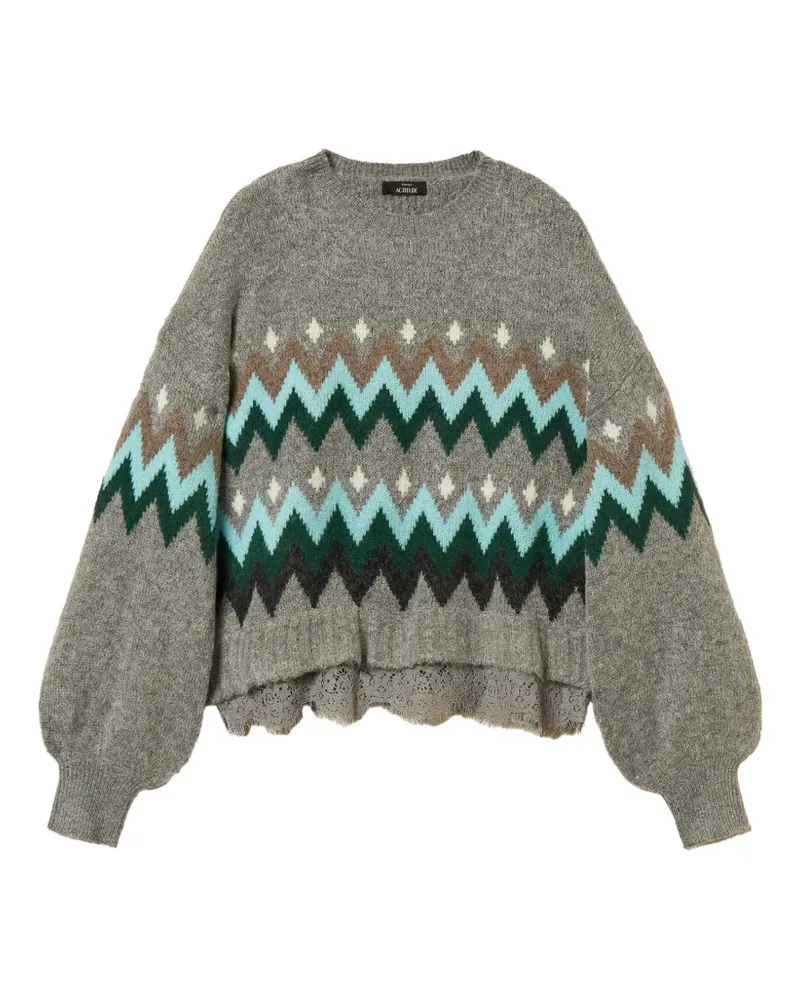 Twin-Set Jacquard-Pullover mit Spitze - Grau Grau