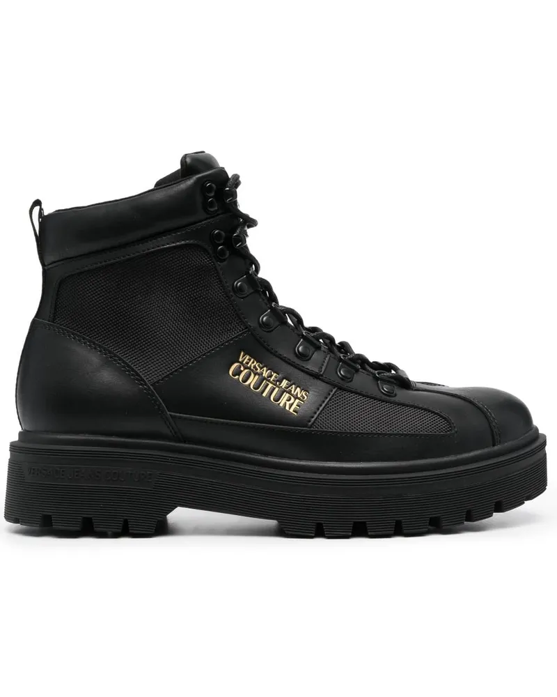 Versace Jeans Schnürstiefel mit Logo Schwarz