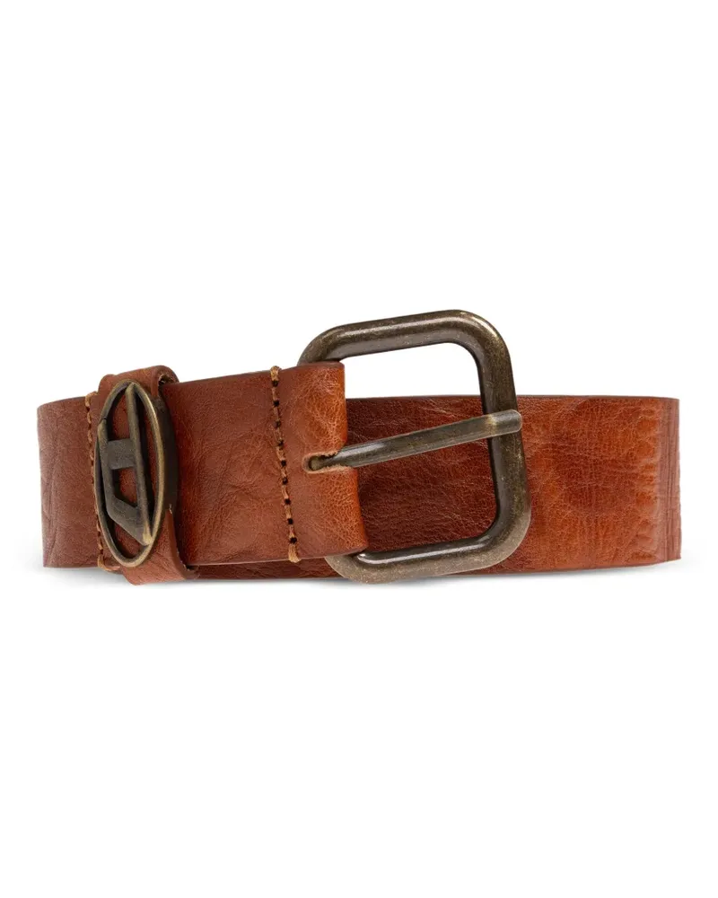 Diesel ova-logo leather belt - Braun Braun