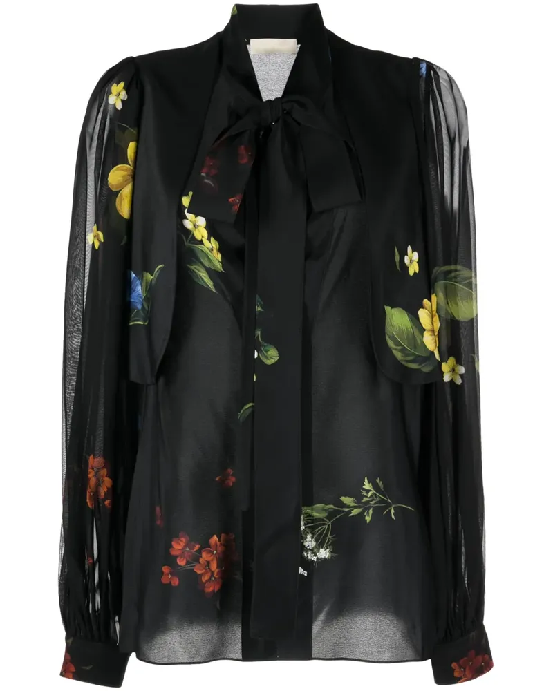 Elie Saab Hemd aus Seide mit Blumen-Print - Schwarz Schwarz