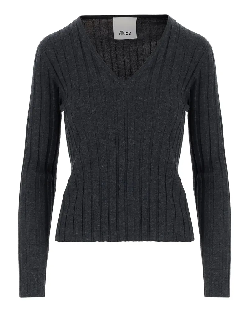 ALLUDE Gerippter Pullover mit V-Ausschnitt - Schwarz Schwarz