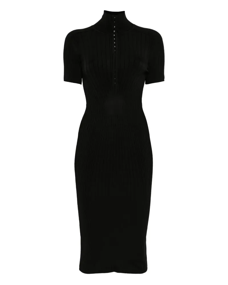 Thierry Mugler Geripptes Midikleid mit Haken und Ösen - Schwarz Schwarz