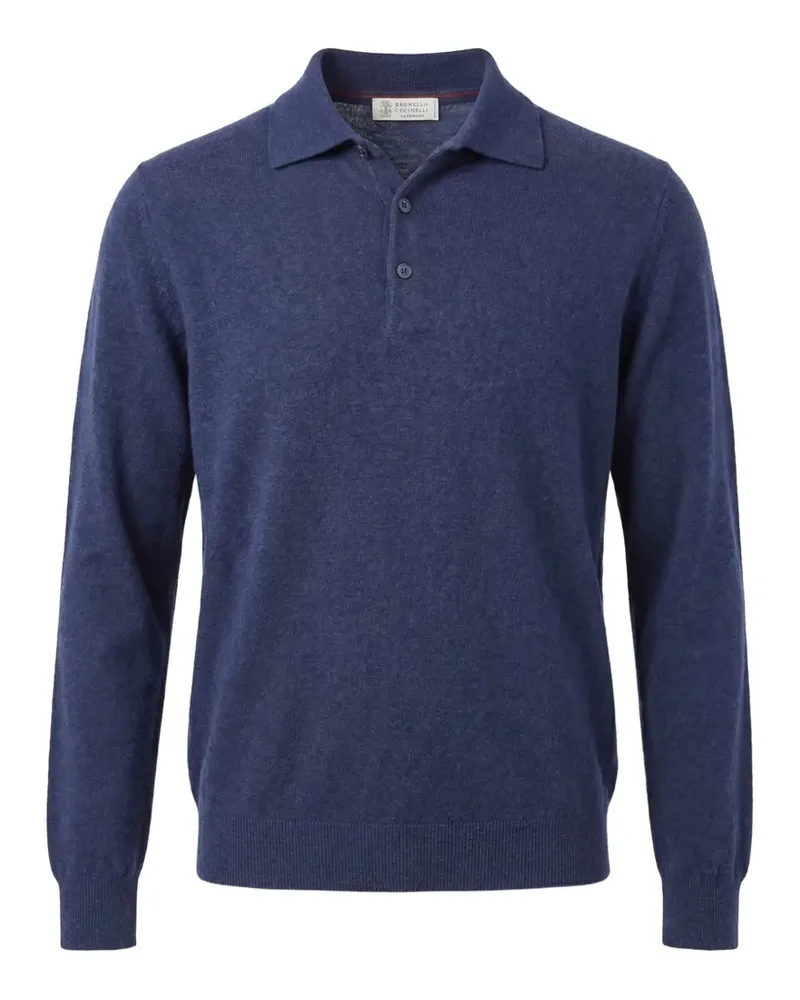 Brunello Cucinelli Langärmeliger Kaschmirpullover mit Poloshirtkragen - Blau Blau
