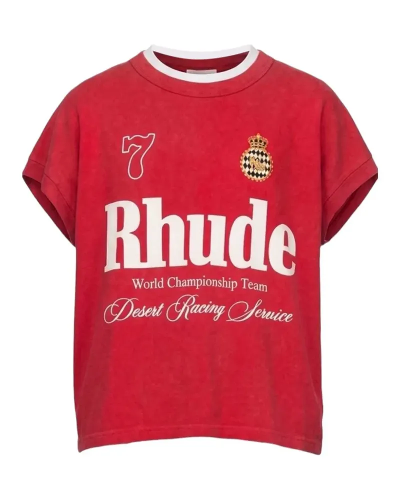 RHUDE Desert Racing Script T-Shirt mit Cut-Off - Rot Rot