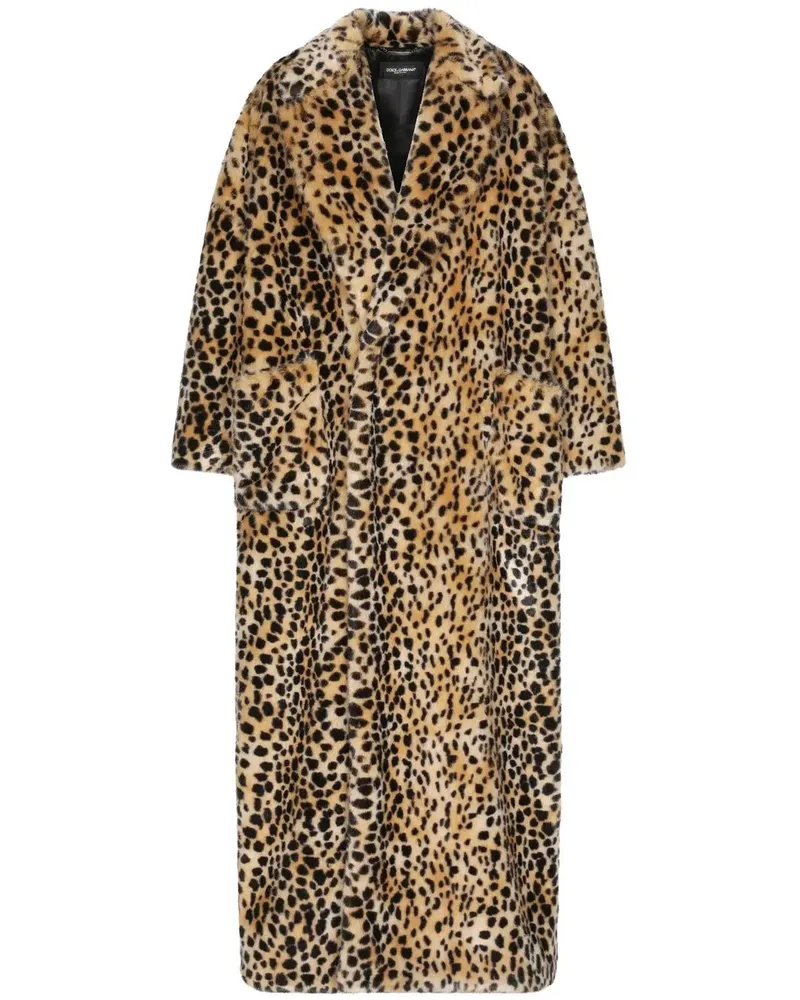Dolce & Gabbana Mantel aus Faux Fur mit Leo-Print - Braun Braun