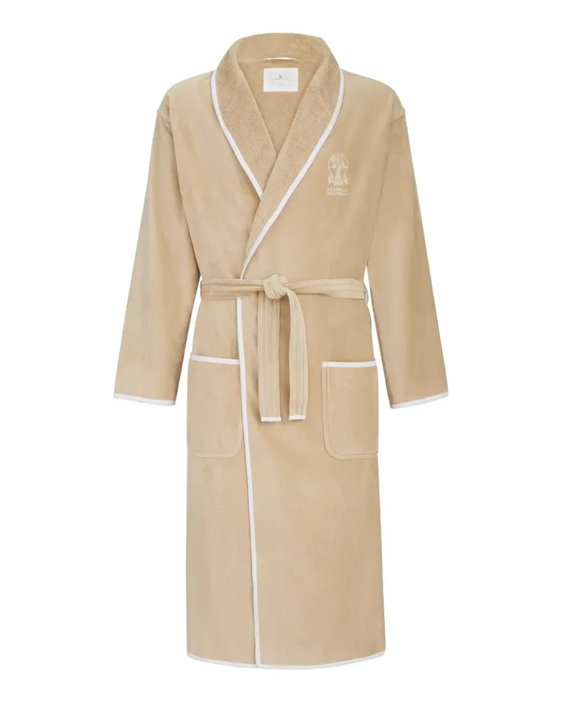 Brunello Cucinelli cotton terrycloth bathrobe with linen trims - Nude Nude