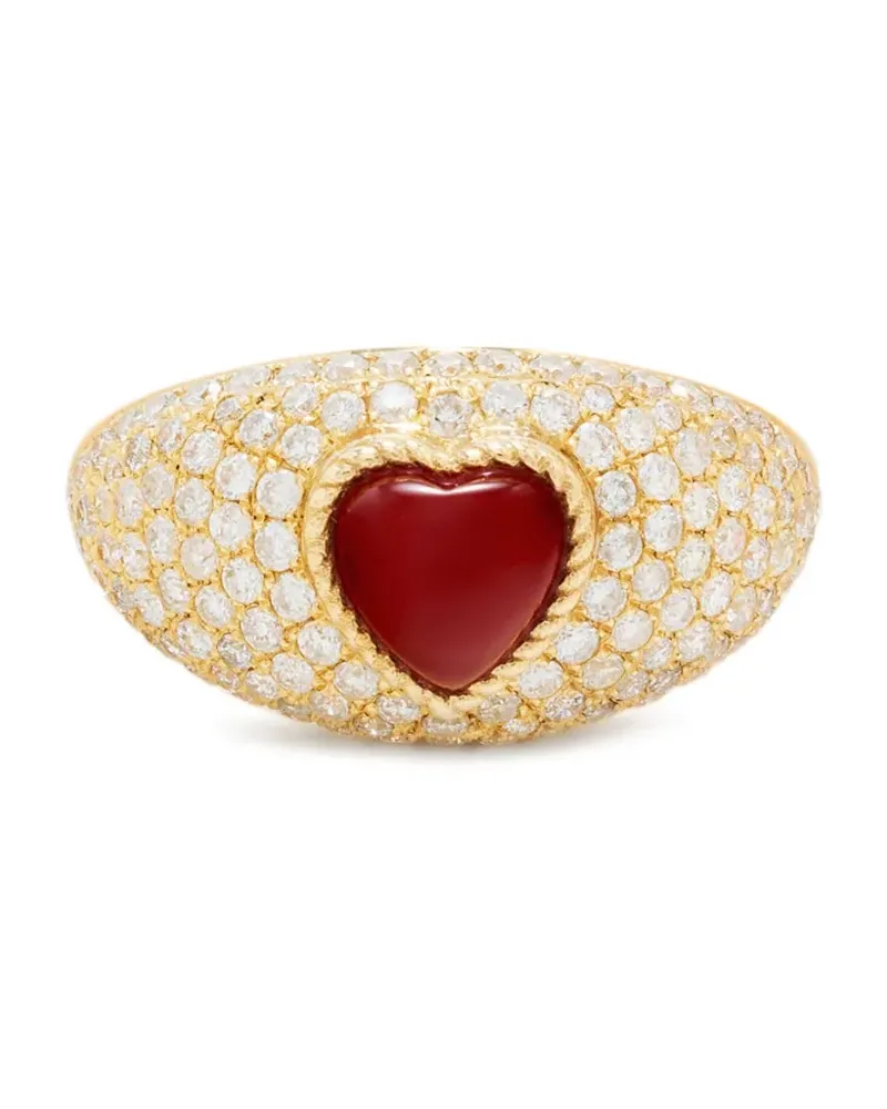 Yvonne Léon 9kt mini Bague Dôme Coeur Gelbgoldring mit Diamant und Achat Gold