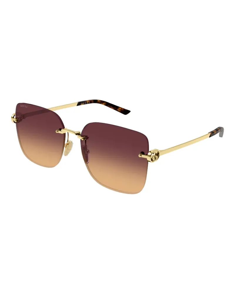 Gucci Eckige Sonnenbrille mit Logo - Gold Gold