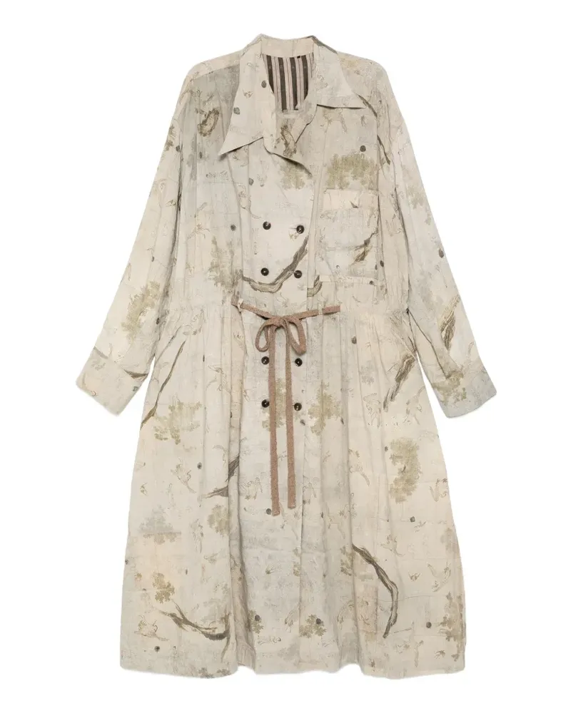 Ziggy Chen graphic-print double-breasted coat - Nude Nude