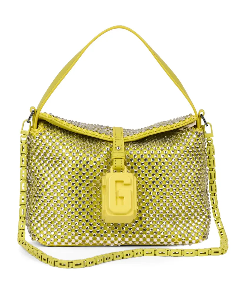 GCDS mini Mega Comma crystal-embellished logo-plaque shoulder bag - Gelb Gelb