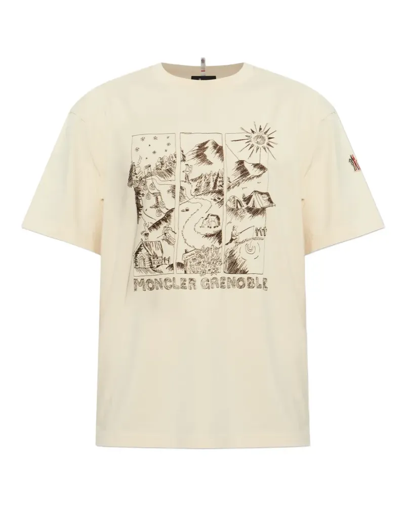 Moncler Mountain Landscape graphic-print T-shirt - Nude Nude