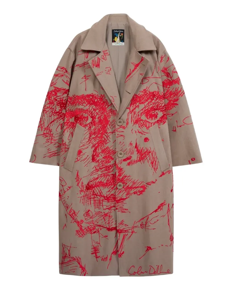KidSuper scribble-print belted trench coat - Nude Nude