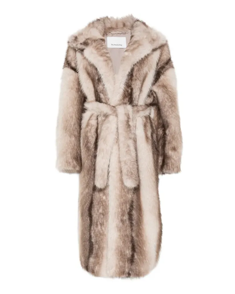 FRANKIE Shop Mantel aus Faux Fur mit Gürtel - Nude Nude