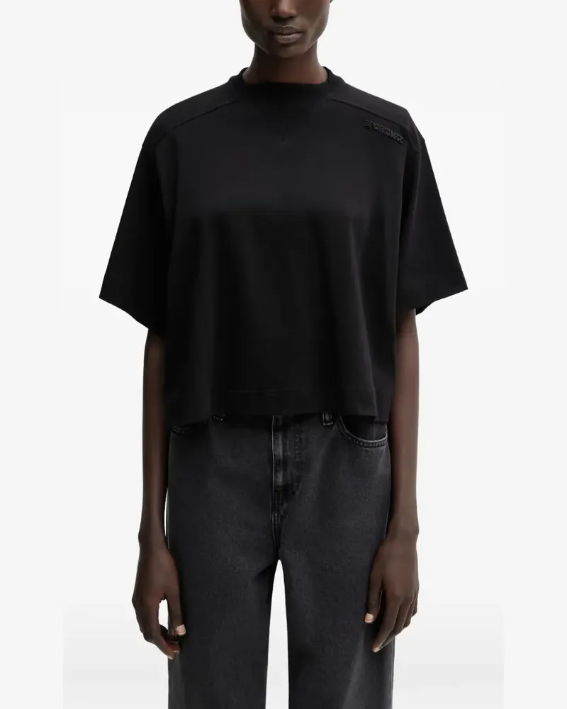 SPORTMAX logo-patch cropped T-shirt - Schwarz Schwarz