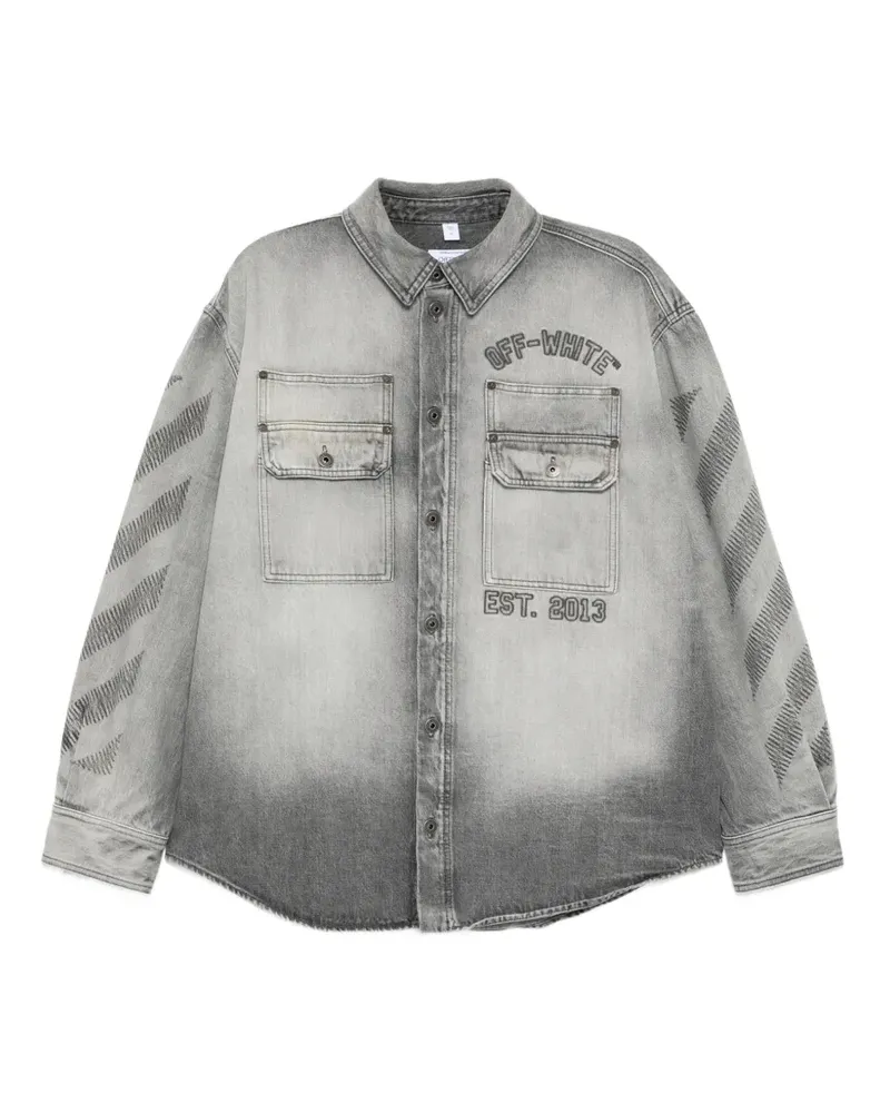 OFF-WHITE Diagonals-print embroidered denim military jacket - Grau Grau