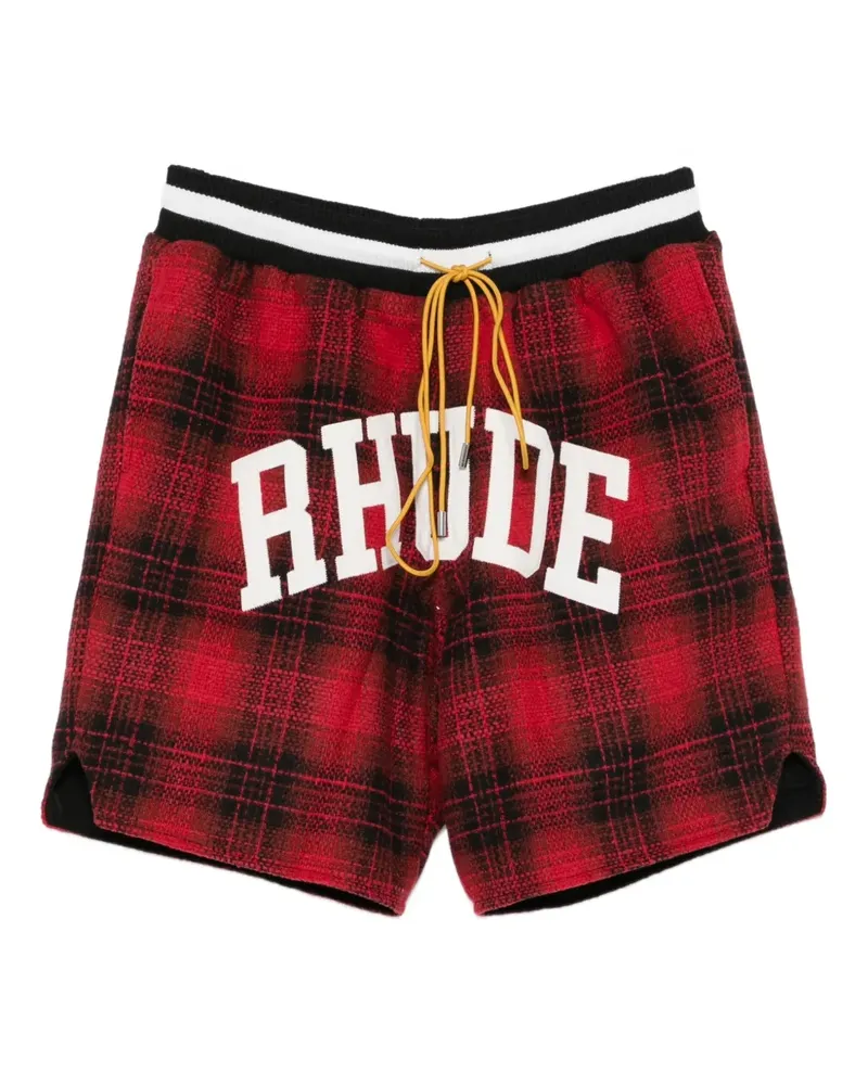 RHUDE Karierte Shorts mit College-Logo - Rot Rot