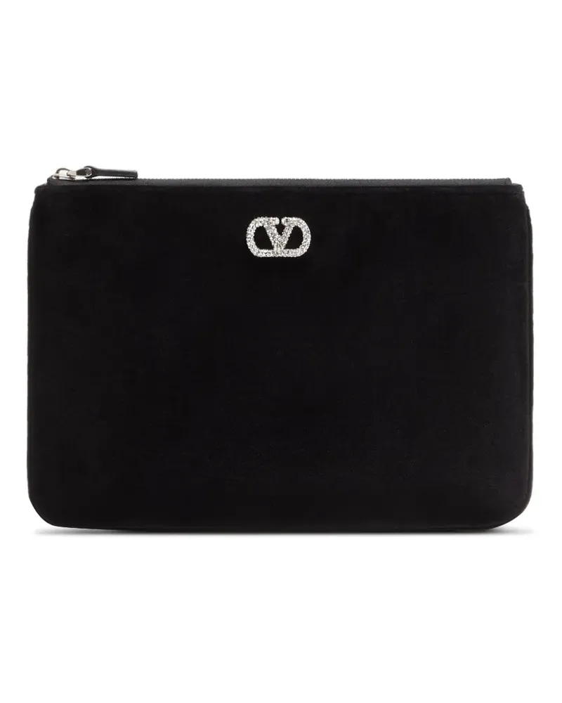 Valentino Garavani VLogo Signature Clutch aus Samt mit Schmuck-Logo - Schwarz Schwarz