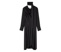 Schal-Midikleid mit Wasserfallkragen - Schwarz