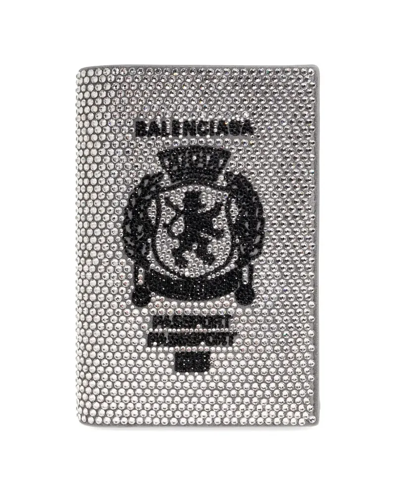 Balenciaga Verziertes Pass-Kartenetui aus Kalbsleder - Silber Silber