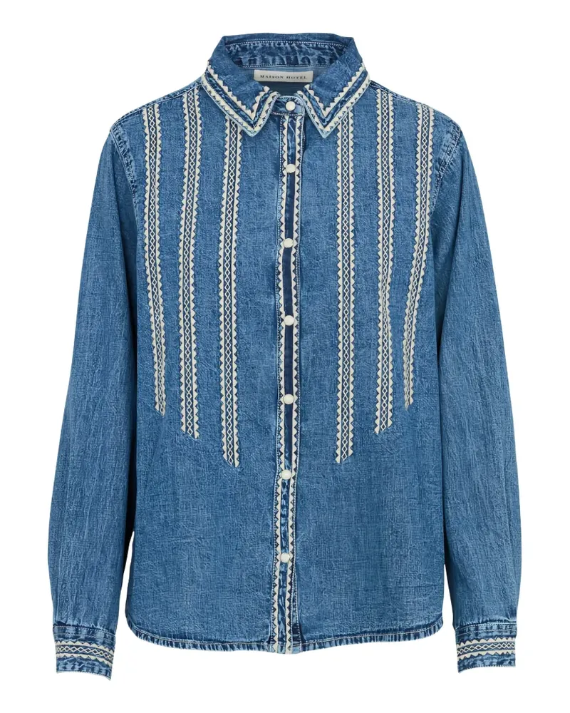 MAISON HOTEL Bestickte Jeansjacke - Blau Blau