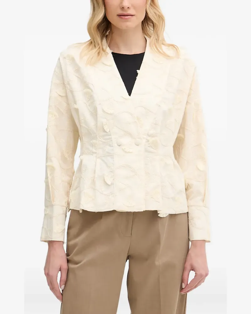 Hoss Intropia Gema embroidered fringe-detail blazer - Nude Nude