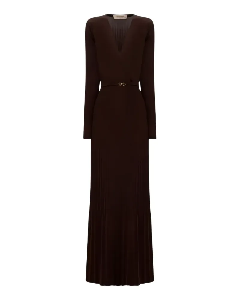 Twin-Set straight-cut knitted midi dress with a belt - Braun Braun