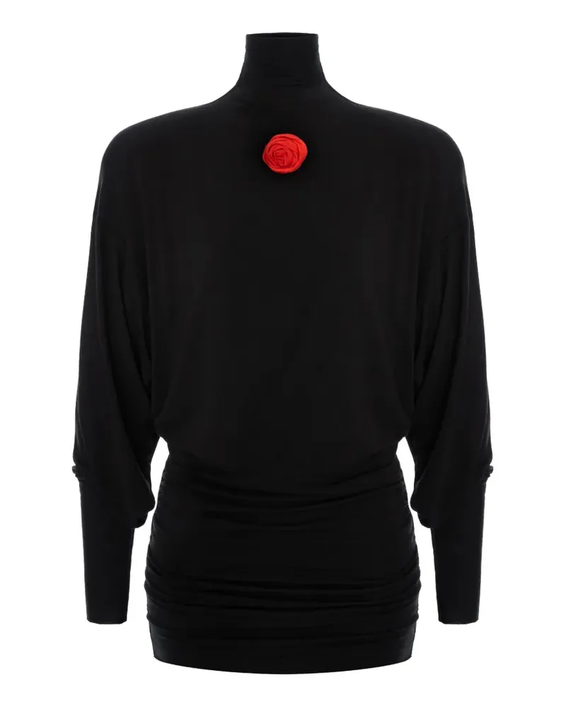 MANURÍ Rossie Minikleid mit Blumenapplikation - Schwarz Schwarz