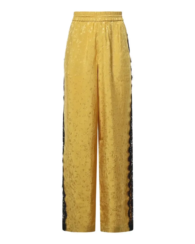 Pinko lace-trim floral-jacquard trousers - Gelb Gelb
