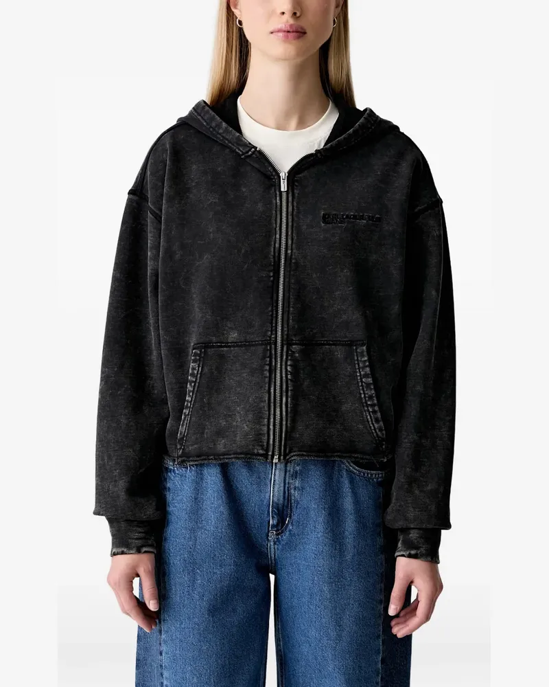 Karl Lagerfeld acid-wash logo-embroidered hoodie - Schwarz Schwarz
