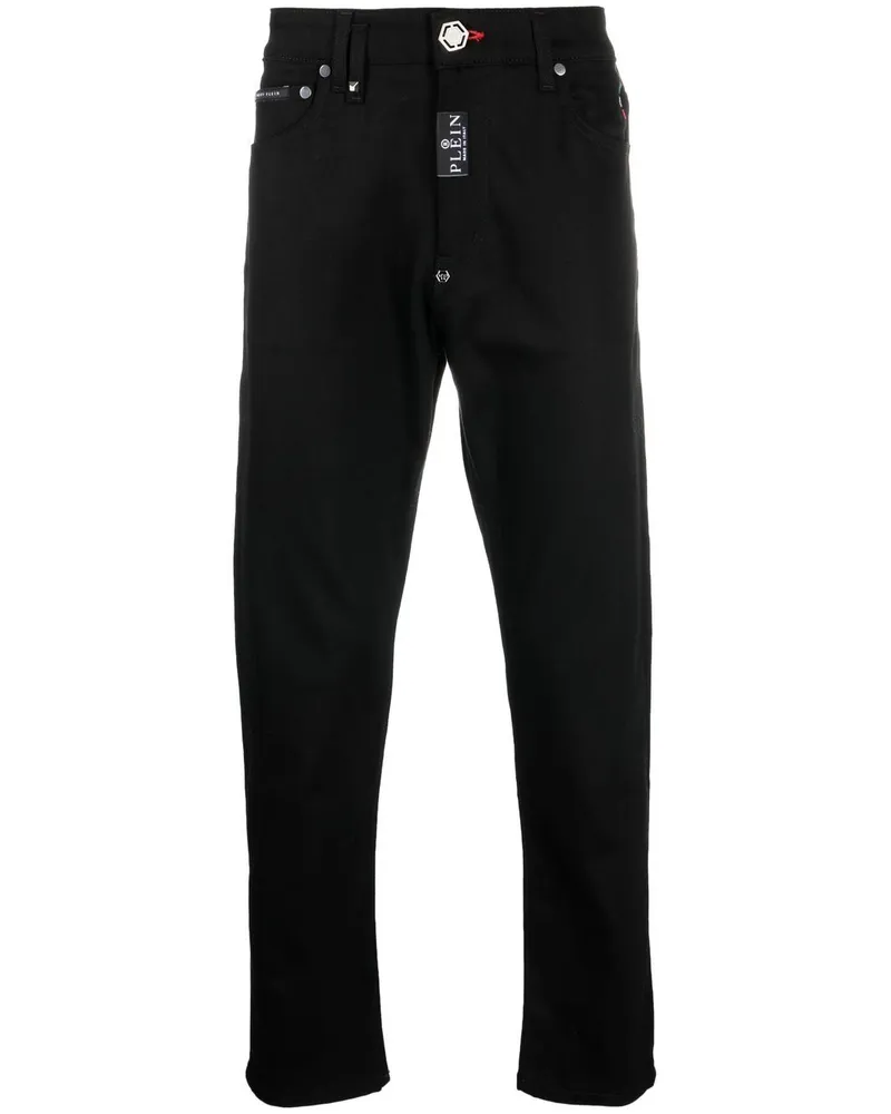 Philipp Plein Halbhohe Straight-Leg-Jeans - Schwarz Schwarz
