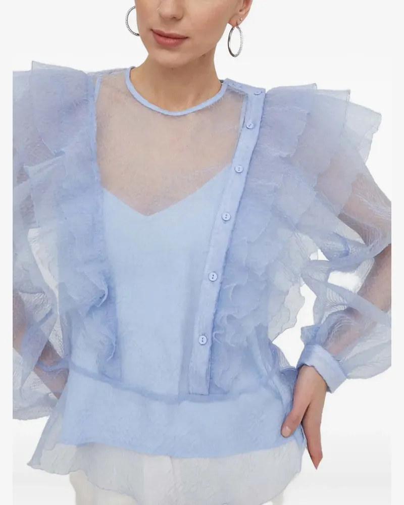 Custommade Semi-transparentes Tanktop mit Rüschen - Blau Blau