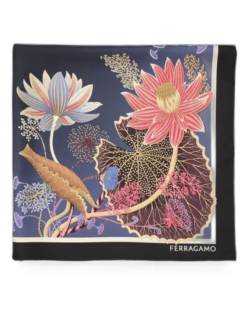 Ferragamo Water lilies silk scarf - Blau Blau