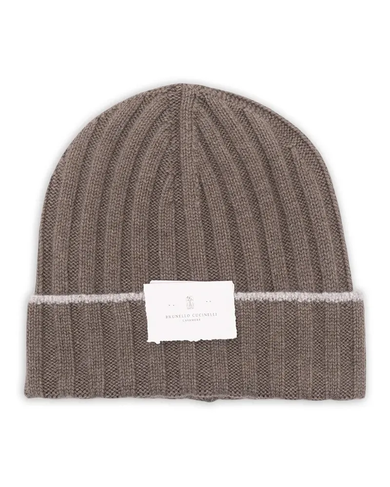 Brunello Cucinelli ribbed-knit cashmere beanie hat - Braun Braun