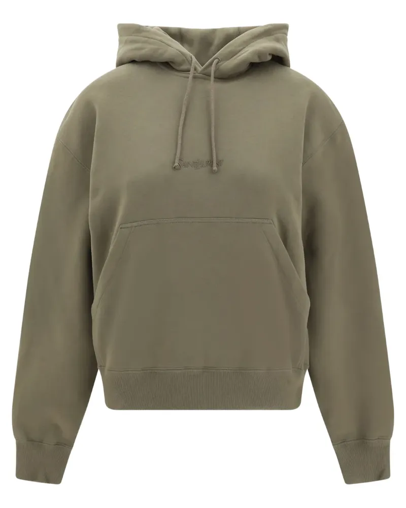 Saint Laurent Hoodie mit Logo-Stickerei - Grün Grün