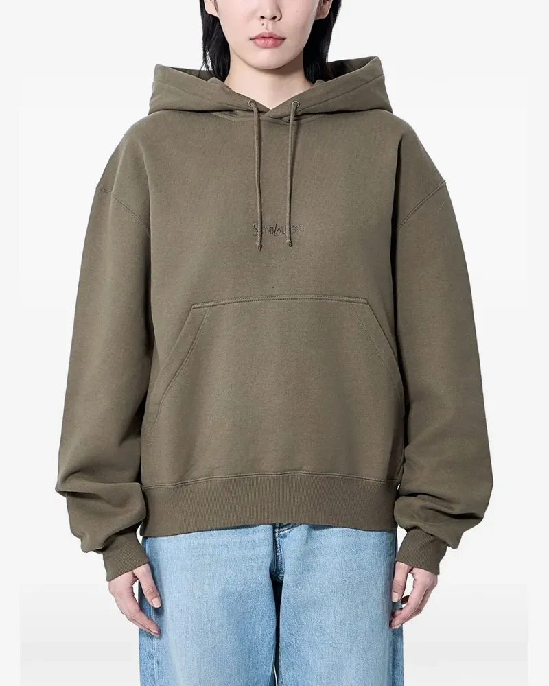 Saint Laurent Hoodie mit Logo-Stickerei - Grün Grün