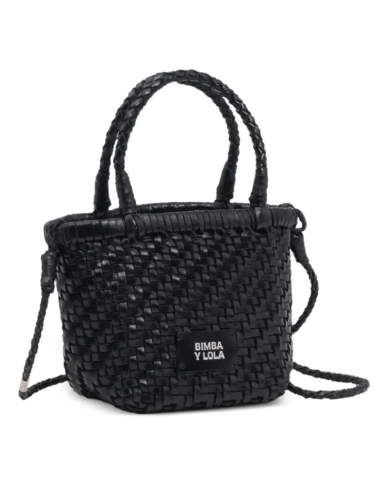 BIMBA Y LOLA Mini Schultertasche mit Flechtdetail - Schwarz Schwarz